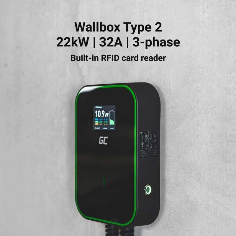 Green Cell Wallbox 22kW z wyświetlaczem, gniazdem Typ 2 i RFID - Image 4
