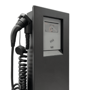 1-pared-muelle-lateral-TPV-2.png V2C POLE with spring cables (2×22 kW), 8'' Display, 4G, LAN/Wifi, RFID