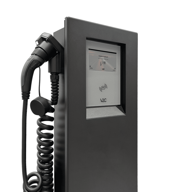 V2C POLE with spring cables (2×22 kW), 8'' Display, 4G, LAN/Wifi, RFID