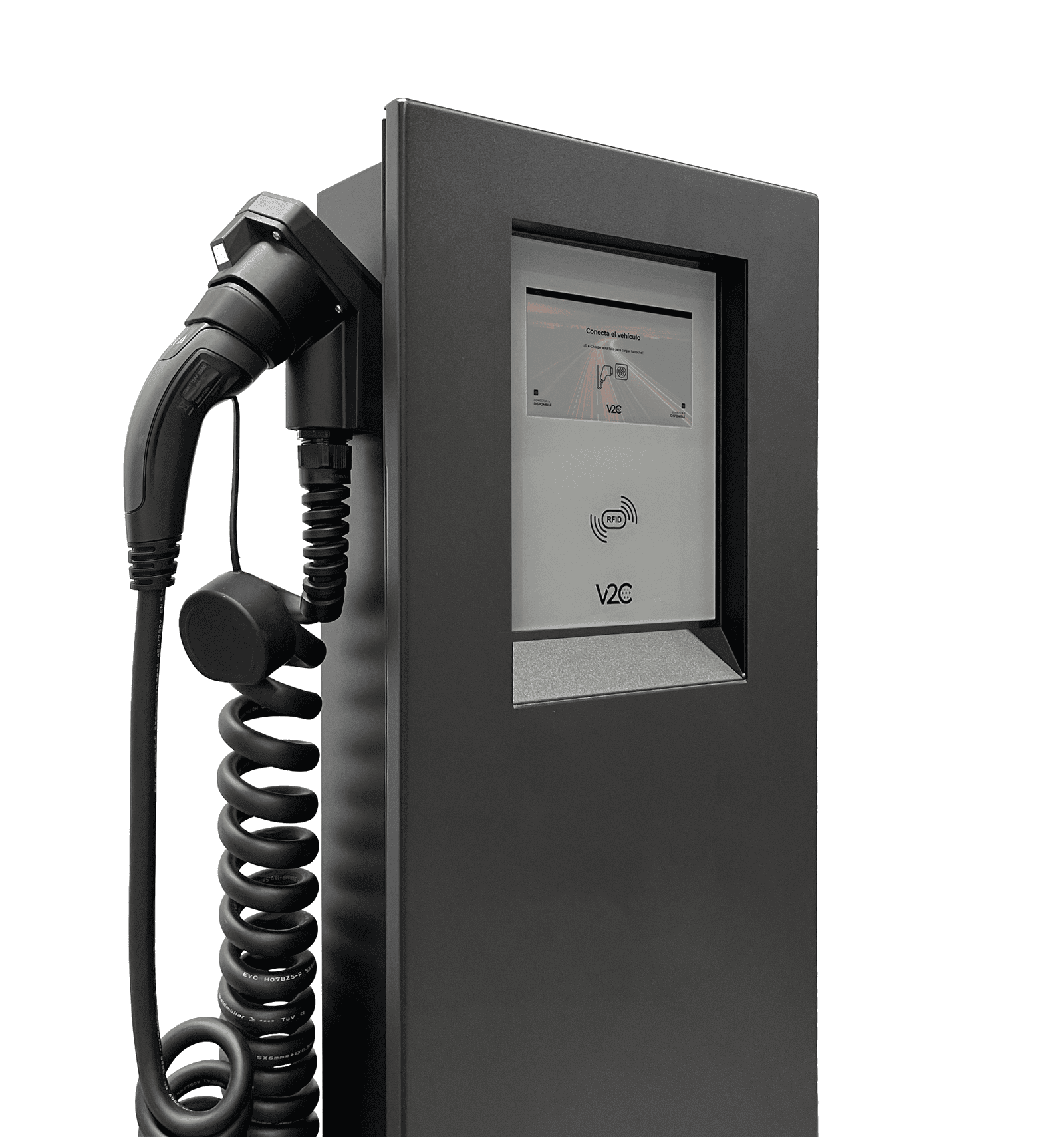 V2C POLE with spring cables (2×22 kW), 8'' Display, 4G, LAN/Wifi, RFID - Image 1