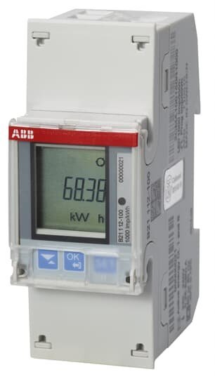 ABB B21 112-100 Energy Meter, Modular, DIN Rail, 1 Phase, 65 A, 220 to 240 Vac, Class B, Pulse Output, RS485
