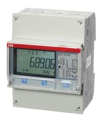 ABB B23 112-100, Energy Meter, Modular, DIN Rail, Three Phase, 65 A, 220 to 400 Vac, Class B, Pulse Output, RS485