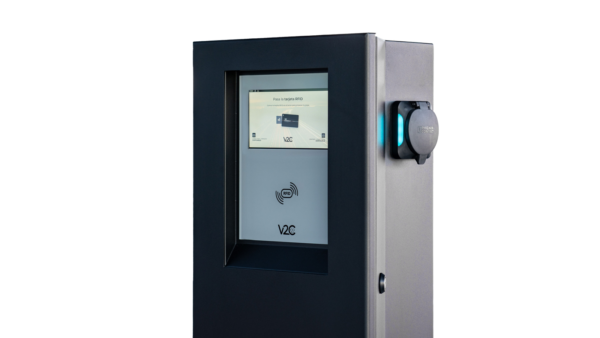 V2C POLE PRO socket (2×22 kW), 8'' Display, 4G, LAN/Wifi, RFID