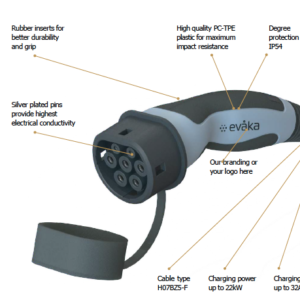 EV Charging Cable 11kW, 32A, Type 2 to Type 2, 3 phase, 10meter (EVAKA) - Image 2