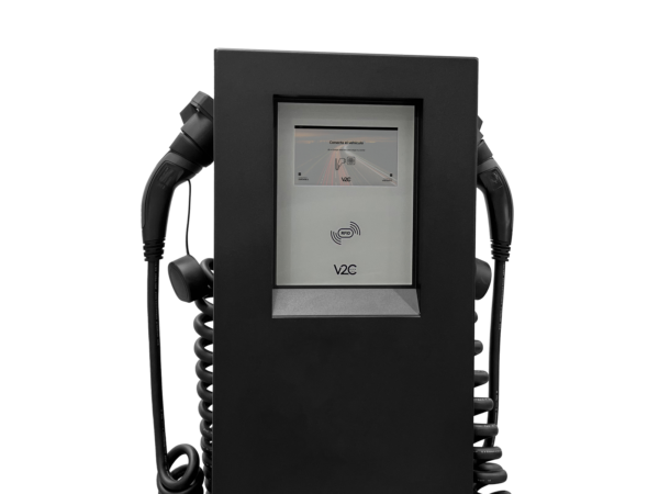 V2C POLE with spring cables (2×22 kW), 8'' Display, 4G, LAN/Wifi, RFID